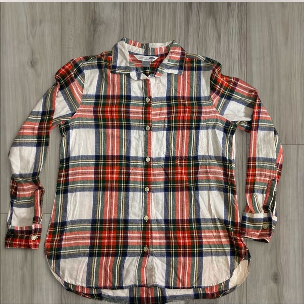 Old Navy Red and White Plaid Button Down Shirt